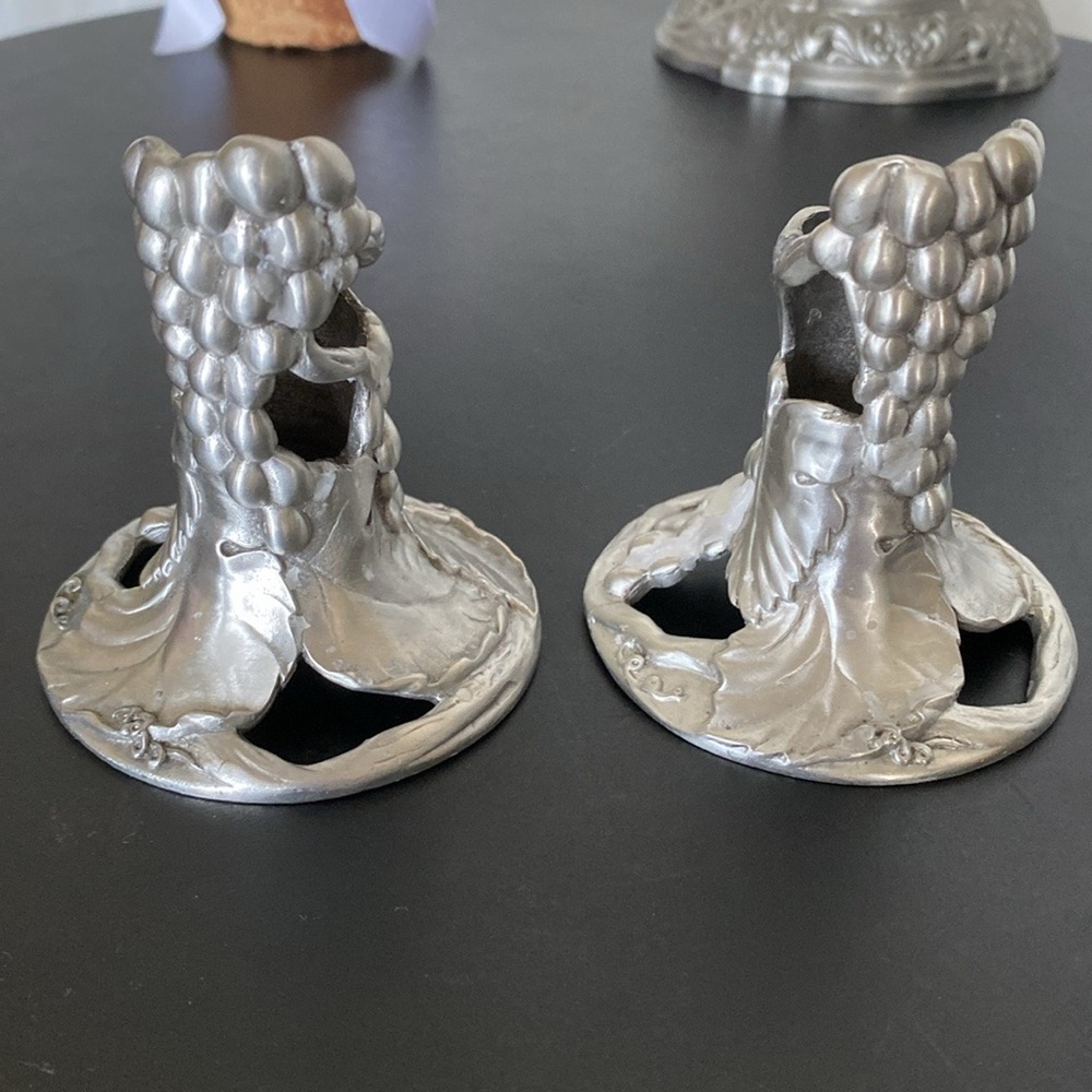 Pair Seagull pewter Canada 1989 candlestick  holders! Grapes and Grapevines